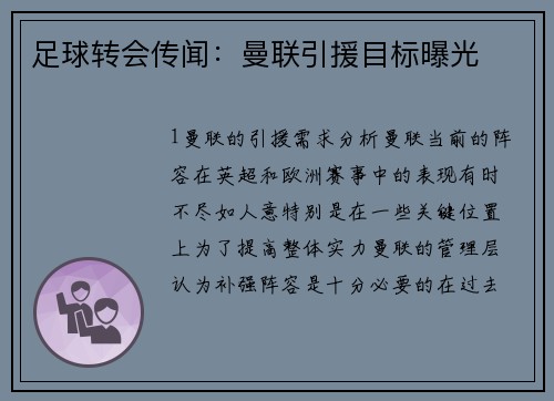 足球转会传闻：曼联引援目标曝光